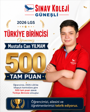 2026 LGS Türkiye Birincisi Mustafa Can YILMAM Güneşli Sınav Koleji 500 tam puan başarı görseli