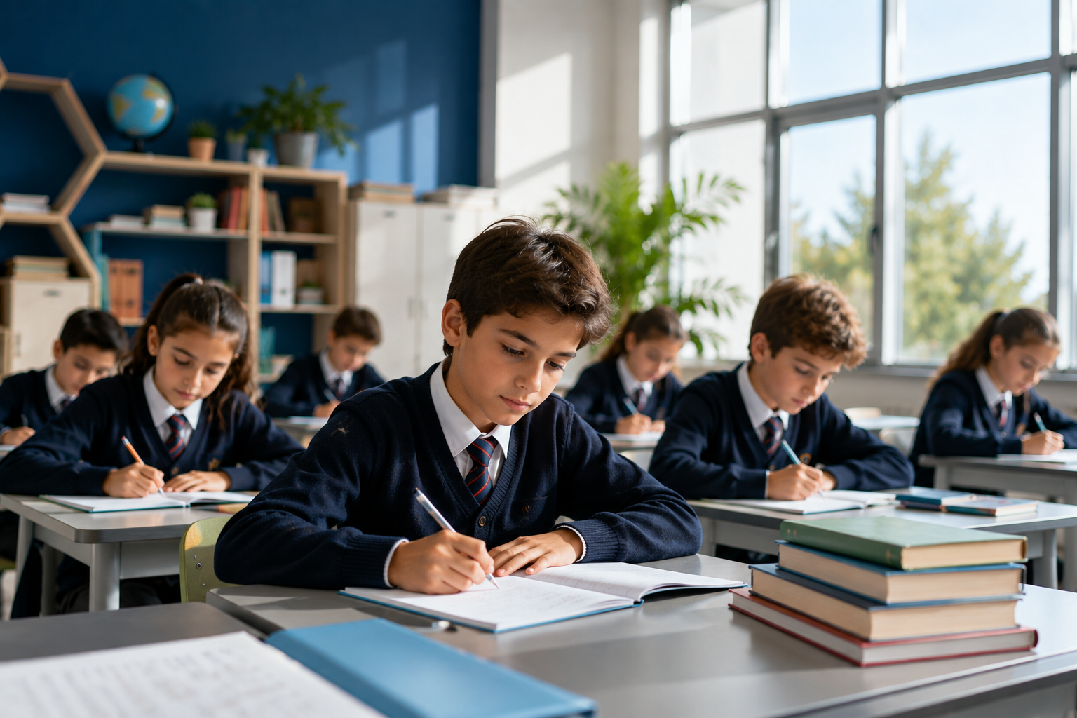 Bahçelievler ortaokul araştıran aileler için modern sınıfta eğitim gören ortaokul öğrencileri