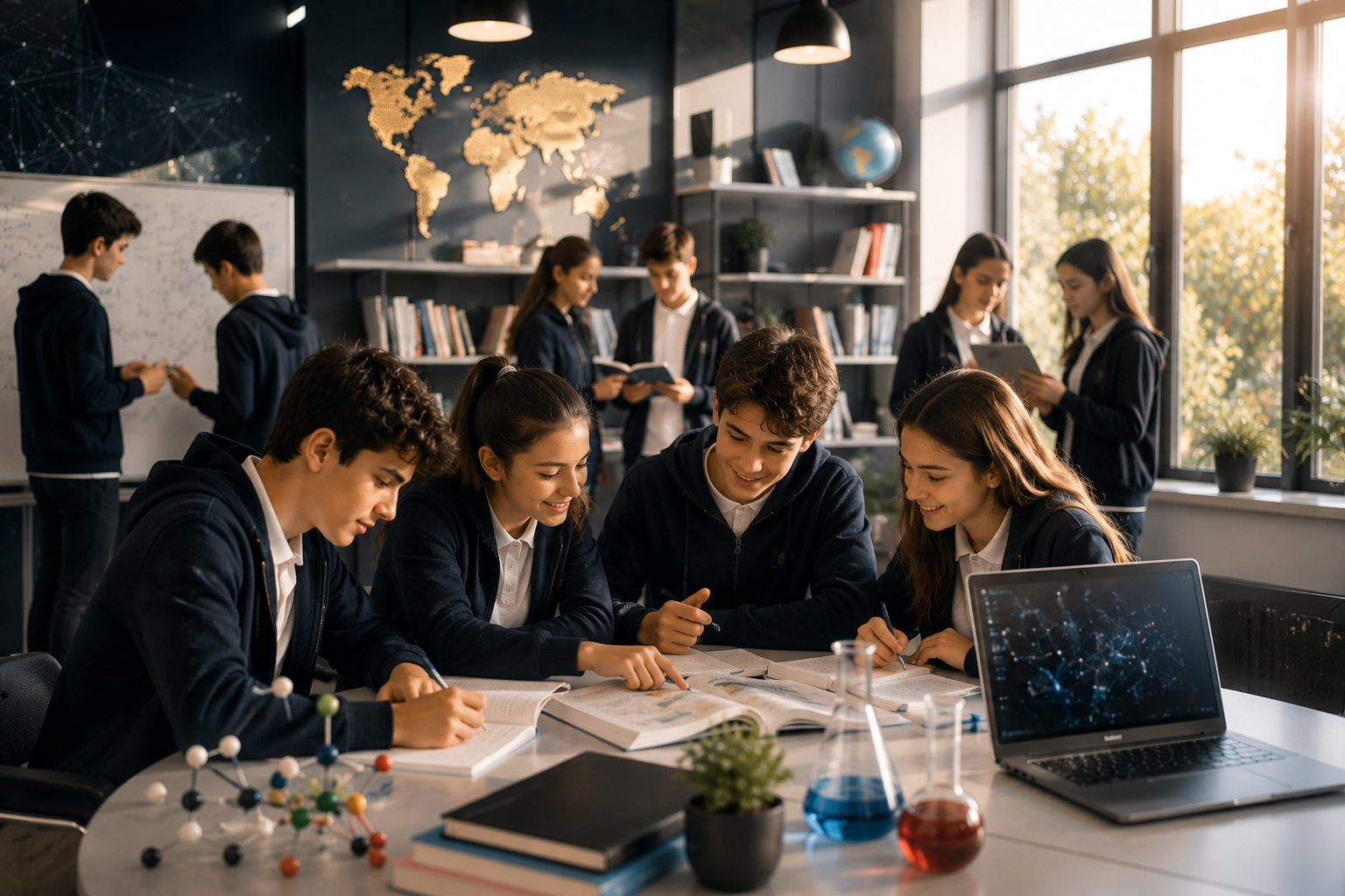 Başakşehir Anadolu Lisesi araştıran aileler için modern kütüphanede üniversite sınavına hazırlanan lise öğrencileri