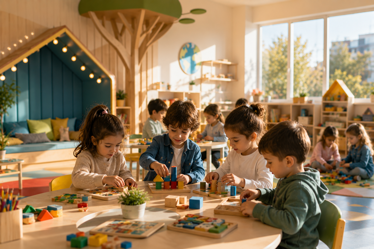 Bayrampaşa anaokulu araştıran aileler için oyun temelli etkinliklere katılan mutlu anaokulu öğrencileri