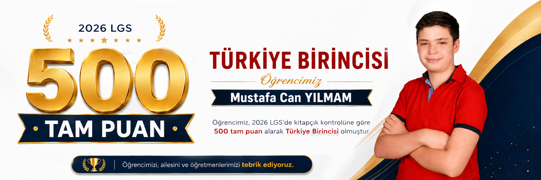 2026 LGS Türkiye Birincisi Mustafa Can YILMAM Güneşli Sınav Koleji 500 tam puan başarı görseli