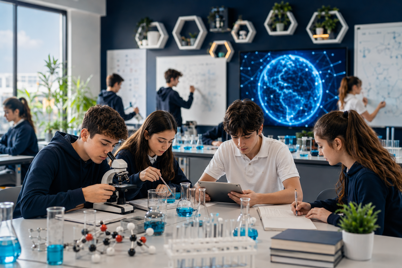 Küçükçekmece Anadolu Lisesi araştıran aileler için modern kütüphanede üniversite sınavına hazırlanan lise öğrencileri